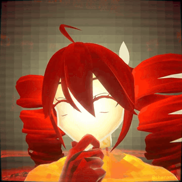 a cartoon character with red hair and a yellow shirt is smiling