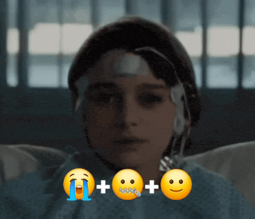 a woman with a bandage on her head is laying in a hospital bed surrounded by emojis