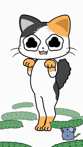 a cartoon cat is standing next to a mouse on a cucumber
