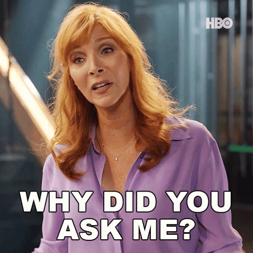 a woman in a purple shirt asks " why did you ask me "