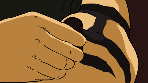 a cartoon drawing of a man with a beard and mustache looking through binoculars