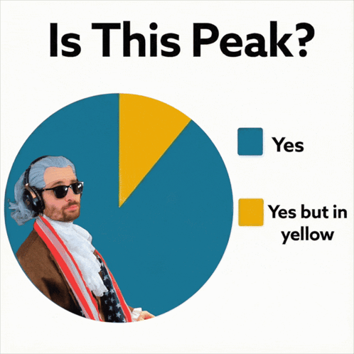 a pie chart with a man in a wig pointing at a yellow circle that says " yes but in yellow "