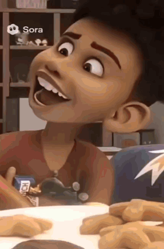 a cartoon character with sora written on the bottom left