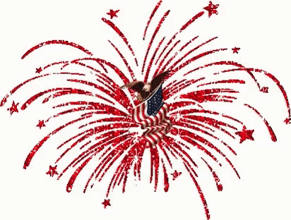 a red , white and blue fireworks display with an eagle in the middle .