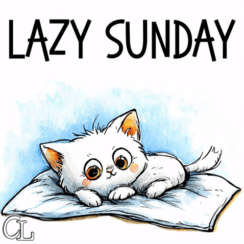 an illustration of a cat on a pillow with the words lazy sunday below it