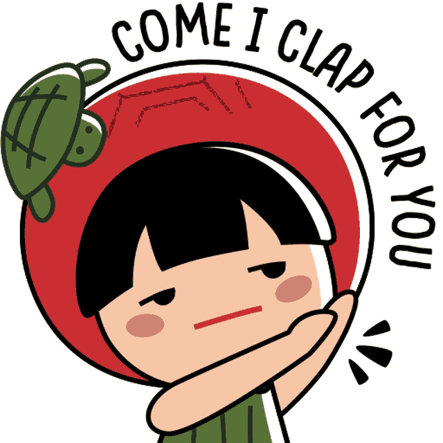 a cartoon girl with a turtle on her head and the words come i clap for you