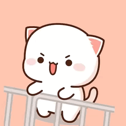 Peach Goma white cat angrily shakes a railing.