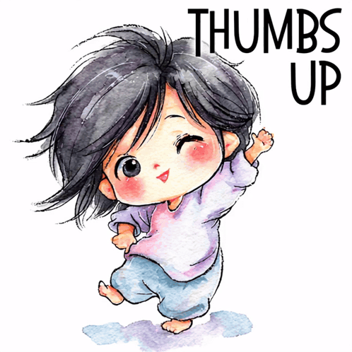 An anime-style child gives a thumbs-up beneath the words “THUMBS UP.”