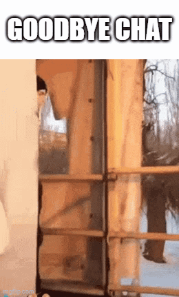 a cat is standing in a doorway with the words goodbye chat above it