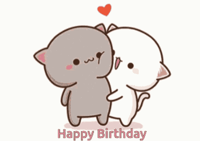 a cartoon of two cats hugging each other with the words happy birthday written below them
