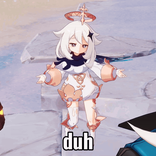 a cartoon character with the word duh on her chest