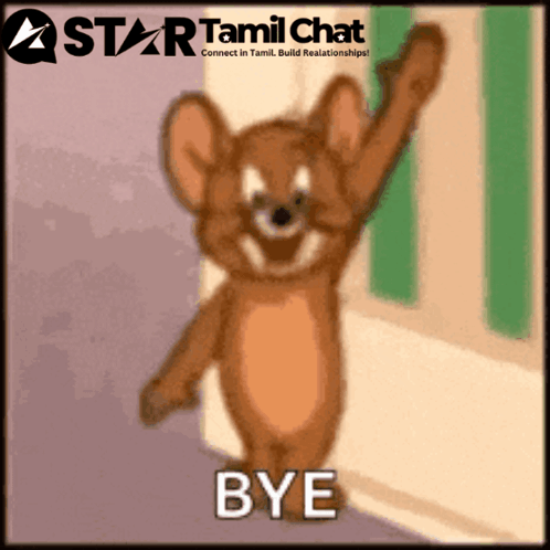Jerry from Tom and Jerry waves with “BYE” text at the bottom.