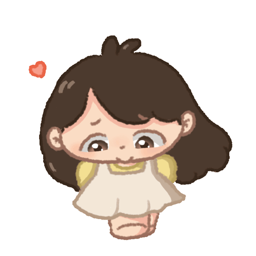 A blushing cartoon girl in a white dress shyly clasps her hands as a small heart floats beside her.