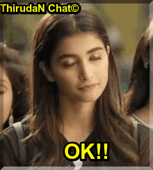 A woman closes her eyes and says “OK!!” in a Tamil chat clip.