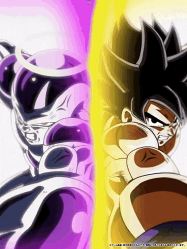 a picture of a purple and a yellow cartoon character