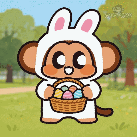 a cartoon of a monkey wearing a bunny costume holding an easter basket