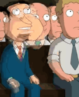 Family Guy characters stare ahead with startled expressions.