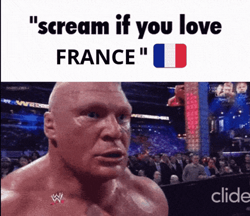 a picture of a man with the words " scream if you love france " above him