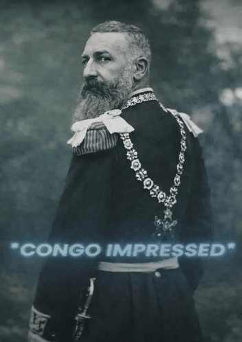 a black and white photo of a man with the words congo impressed