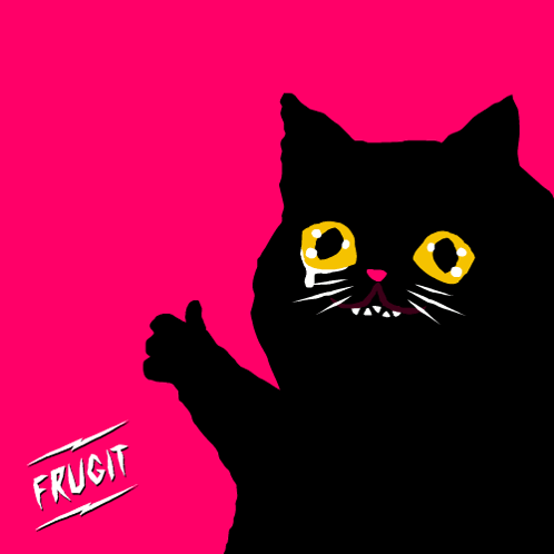 a black cat giving a thumbs up on a pink background
