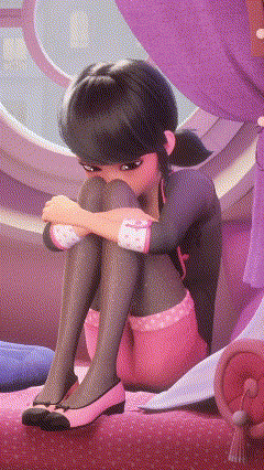 a cartoon girl is sitting on a couch with her knees crossed .