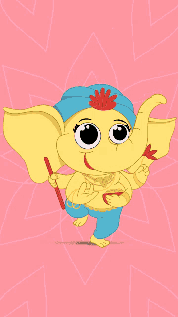 a cartoon of an elephant holding a flute with the words " ganpati bapha morya " written below it