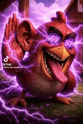 A glowing purple Angry Birds-style creature screams with an exaggerated open mouth.