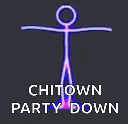 a stick figure with the words chitown party down written below it