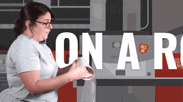 a woman is standing in front of the word on air
