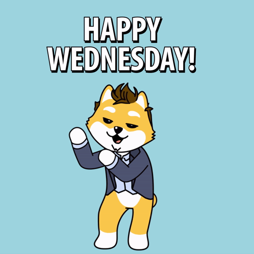 a happy wednesday greeting card with a dog in a suit