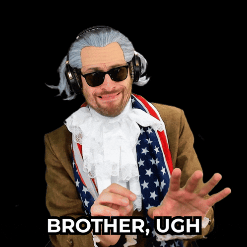 Ben Jammins, in sunglasses and headphones, gestures with the caption “BROTHER, UGH.”