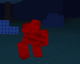 two roblox characters are standing next to each other in a dark room with a sign that says what