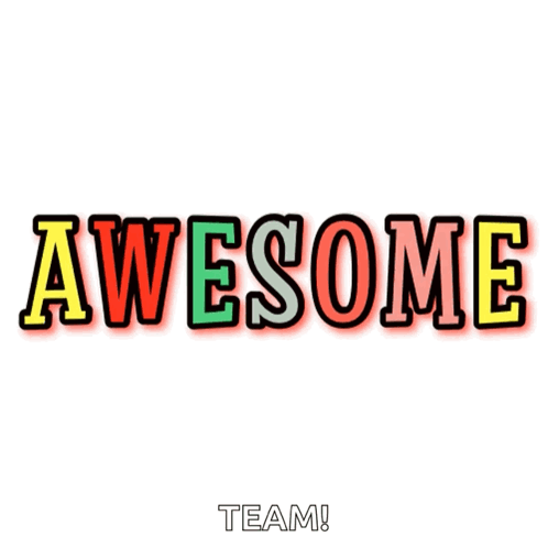 Rainbow-outlined lettering spells “AWESOME.”