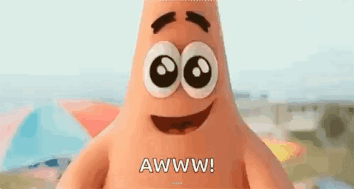 Patrick Star smiles warmly under “AWWW!”