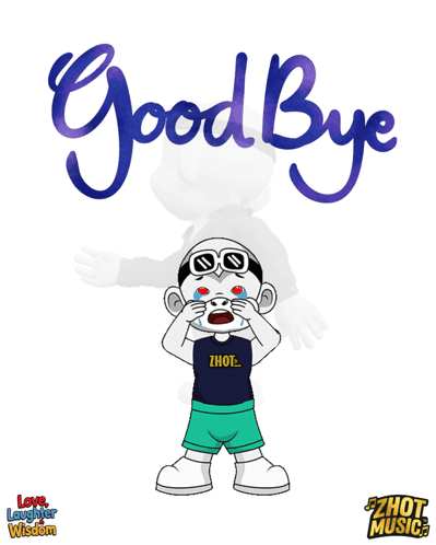a cartoon character is crying with the words good bye behind him