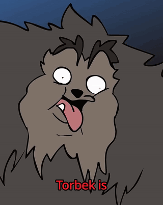 a cartoon of a dog with its tongue out and the word interested below it