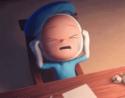 a cartoon character with a blue hat is crying