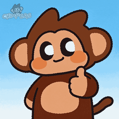 a cartoon of a monkey giving a thumbs up with the word grimpers on the bottom
