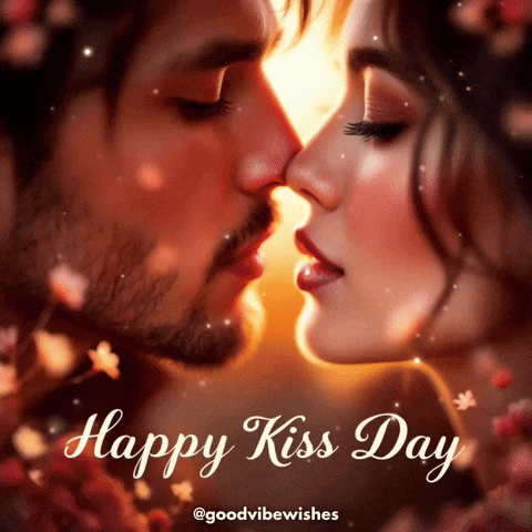 a picture of a man and woman kissing with the words happy kiss day below them