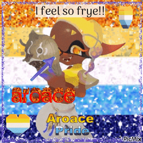 a picture of aroace pride with a cartoon character holding a seashell
