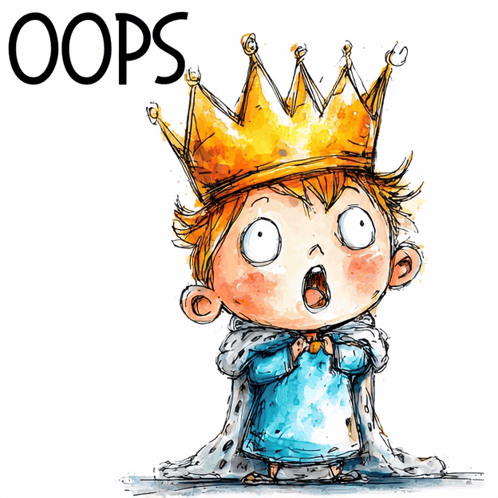 A crowned cartoon king looks shocked with “OOPS” above him.