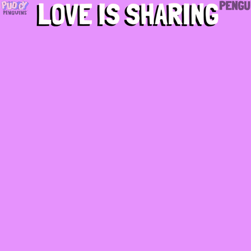 two penguins kissing a heart shaped ice cream with the words love is sharing