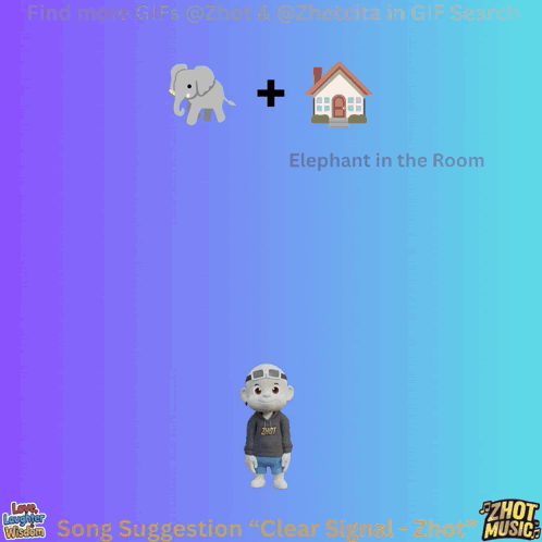 a picture of an elephant and a house with the words elephant in the room below it