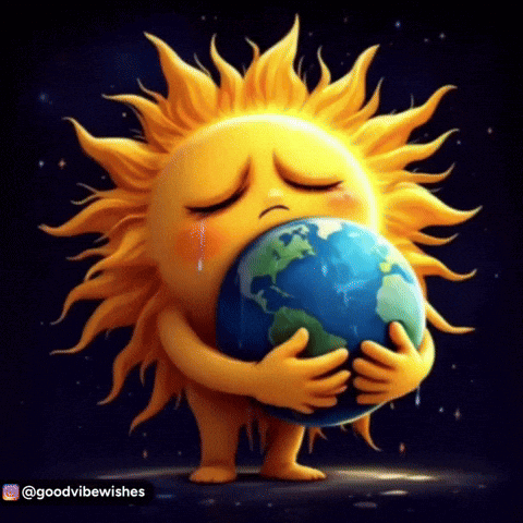 a cartoon sun holding a globe in its hands