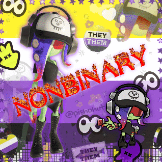 a cartoon character with headphones and a sign that says they them