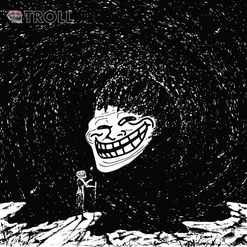 a black and white drawing of a troll with the word troll on it