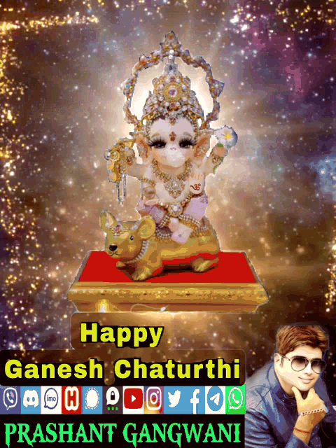 a happy ganesh chaturthi greeting card with a picture of a statue of ganesha