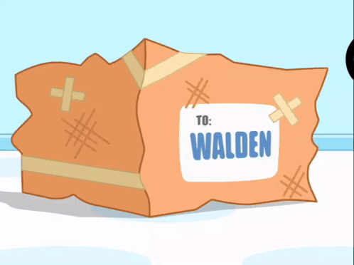 a cartoon character is standing next to a package that says to walden