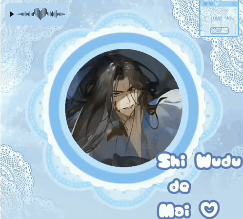 a picture of a man with long hair is surrounded by the words shi n'uoh de moi