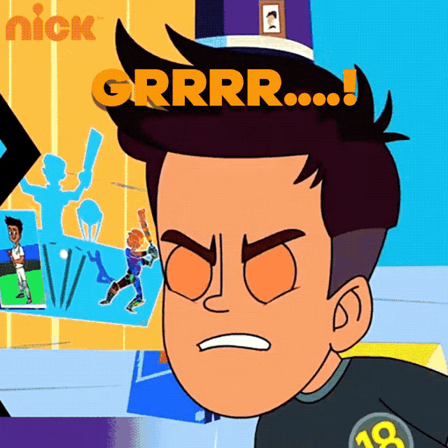 a cartoon of a boy with the words grrr written above his head